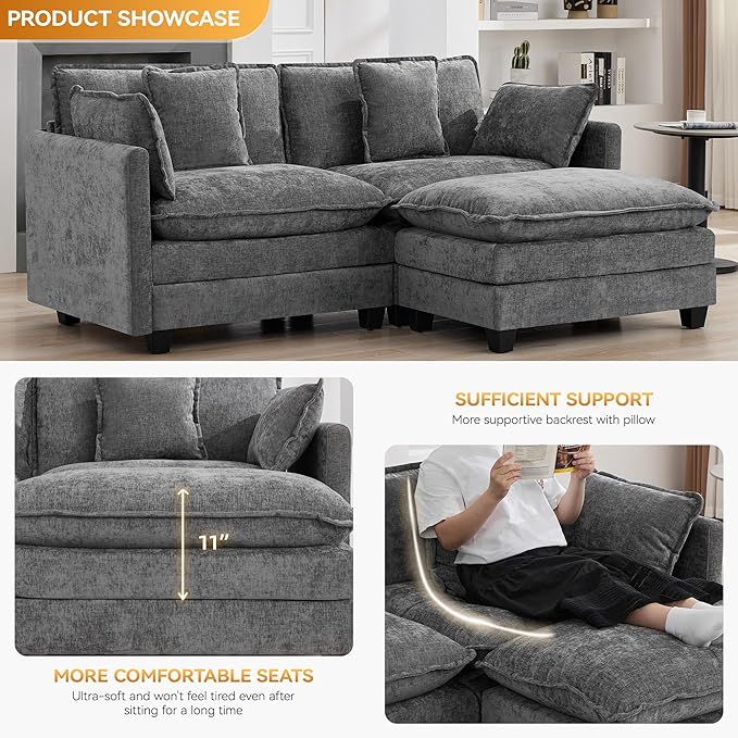 76'' Cloud Deep Seat Loveseat Sofa, Upholstered Chenille Modular 2-Seats