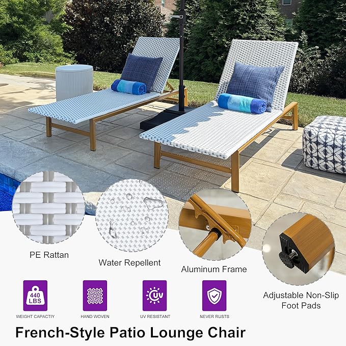 PURPLE LEAF Extra Wide Patio Chaise Lounge Set of 2 Outdoor Lounger French PE
