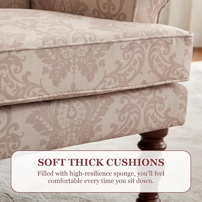 HUIMO Printed Wingback Accent Chair, Linen Upholstered High Back Armchair