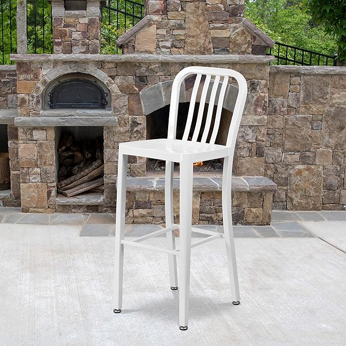 Flash Furniture Commercial Grade 30" High White Metal Indoor-Outdoor Barstool