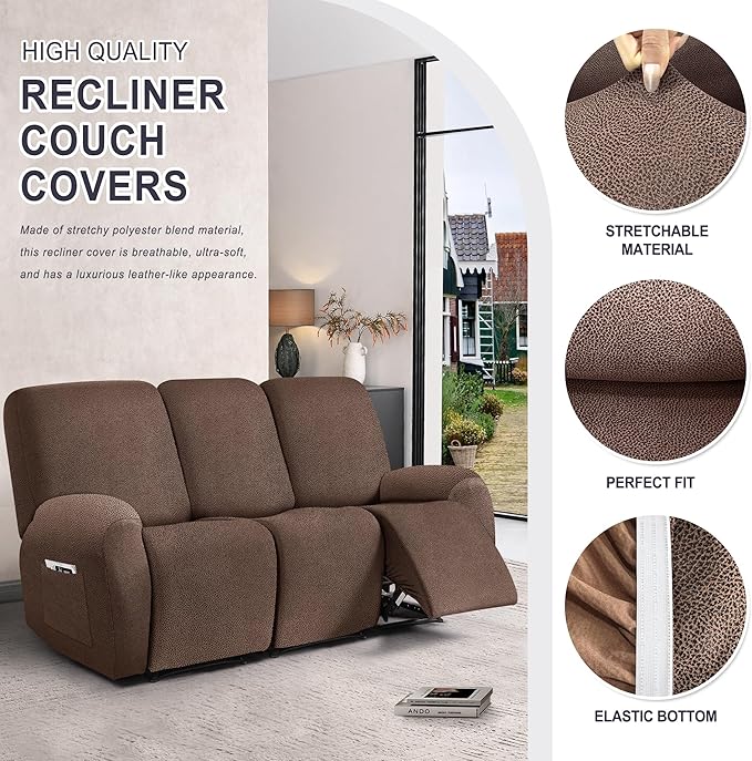 ANARACHON Leather Look Recliner Couch Cover, 8-Pieces Stretch Recliner Sofa