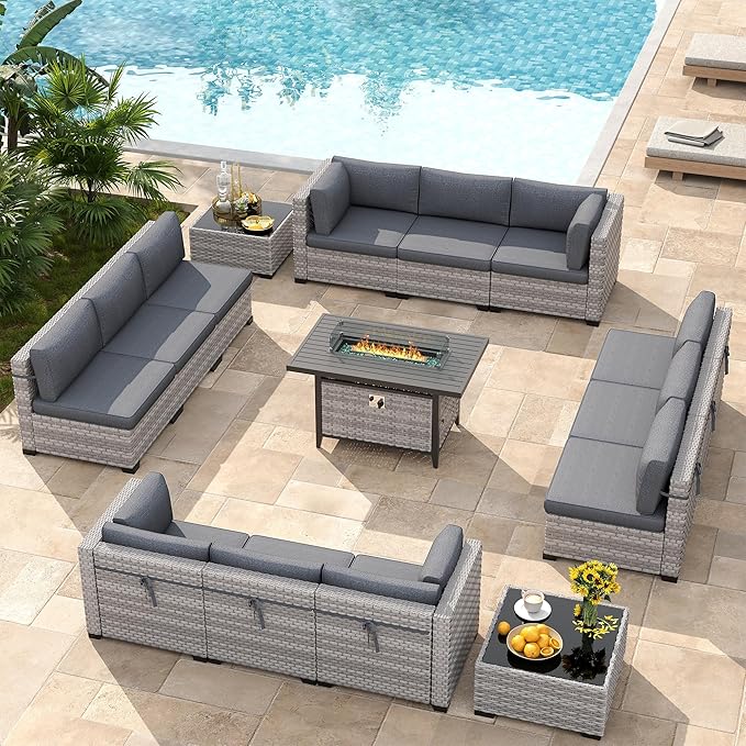 12-Seat Modern Outdoor Wicker Rattan Patio Furniture Set