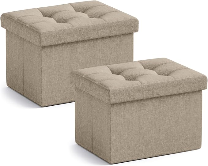 Ornavo Home Small Storage Ottoman, Foldable Collapsible Rectangle Linen Ottoman