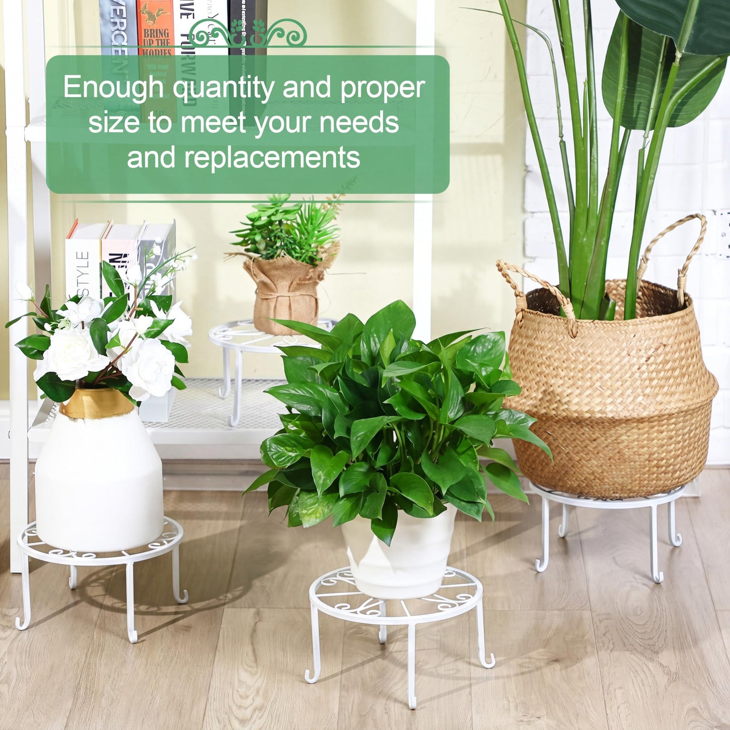 Maitys 12 Pack Metal Plant Stands Outdoor Indoor Heavy Duty Flower Potted Holder Anti-Rust Plant Pot Shelf Round Flower Display Rack for Porch Garden(White)