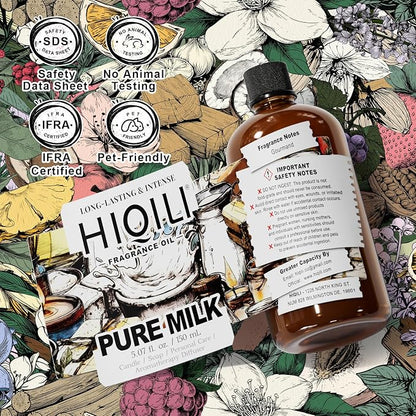 HIQILI Pure Milk Fragrance Oil for Home Diffuser, Ideal for Making Soap, Candles, Sugar Scrub, Skin & Body, Pet Safe - 5.07 Fl Oz
