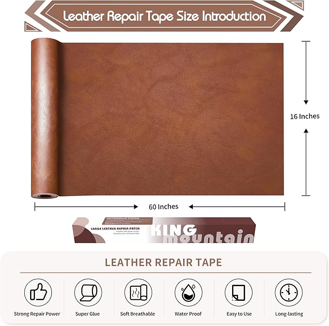 KING MOUNTAIN Leather Repair Patch, 16 x 60 Inches self Adhesive Leather Repair