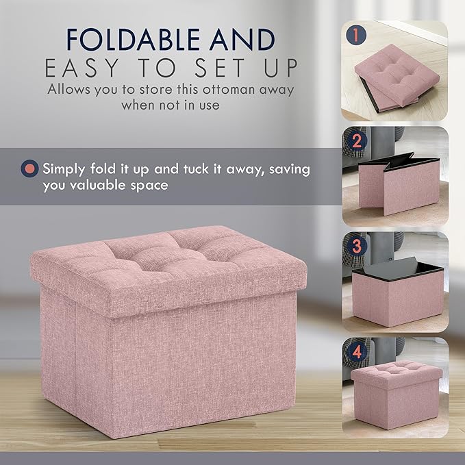 Ornavo Home Small Storage Ottoman, Foldable Collapsible Rectangle Linen Ottoman