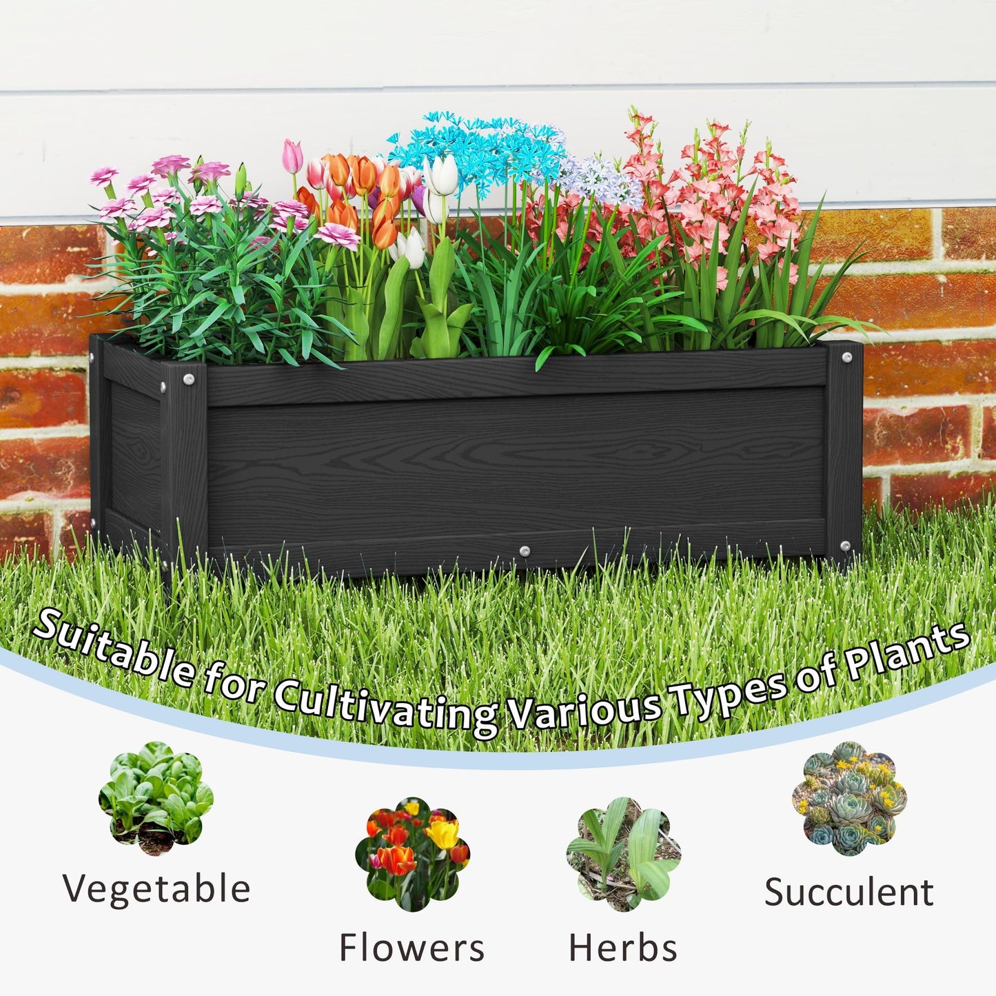KETOYARK HDPE Raised Planter Box Outdoor,Rot-Resistant and Non-Cracking,Small Raised Beds for Gardening 29.5 * 14.4 * 9.8 in for Yard,Lawn,Outdoor Planter Boxes Rectangle with Drainage Holes Black