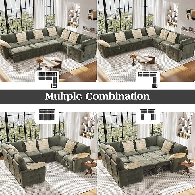 Ihanherry Large U-Shaped Sectional Sofa Bed, 8-Seater Convertible Sleeper