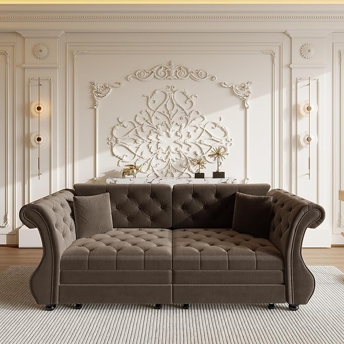 83.8" Oversized Pull Out Sofa Bed, Chesterfield Velvet Sleeper Sofa Couch