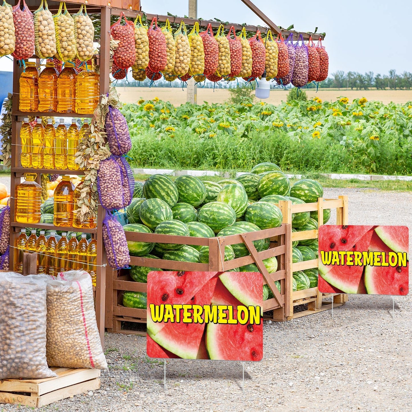Novabright 3 Pack Watermelon Yard Signs 15.7" x 11.8" Double-sided Watermelon Yard Signs with Stakes Weatherproof Stand Sign for Lawn Outdoor Fruit Party Decorations Stand Supplies Business