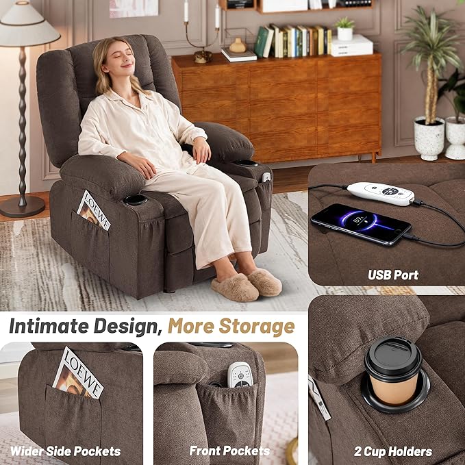 Rocker Recliner Chair with Massage and Heat, Nursery Rocking Chairs