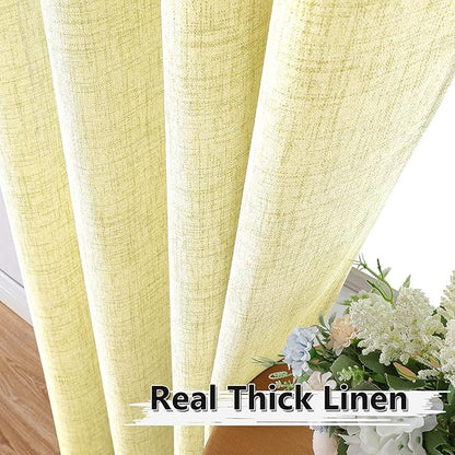 Tollpiz Short Linen Curtain Bedroom Rod Pocket Semi Sheer Curtains Burlap Light Filtering Thick Linen Drape for Living Room, 38 x 54 inches Long, Cream Yellow, Set of 2 Panels