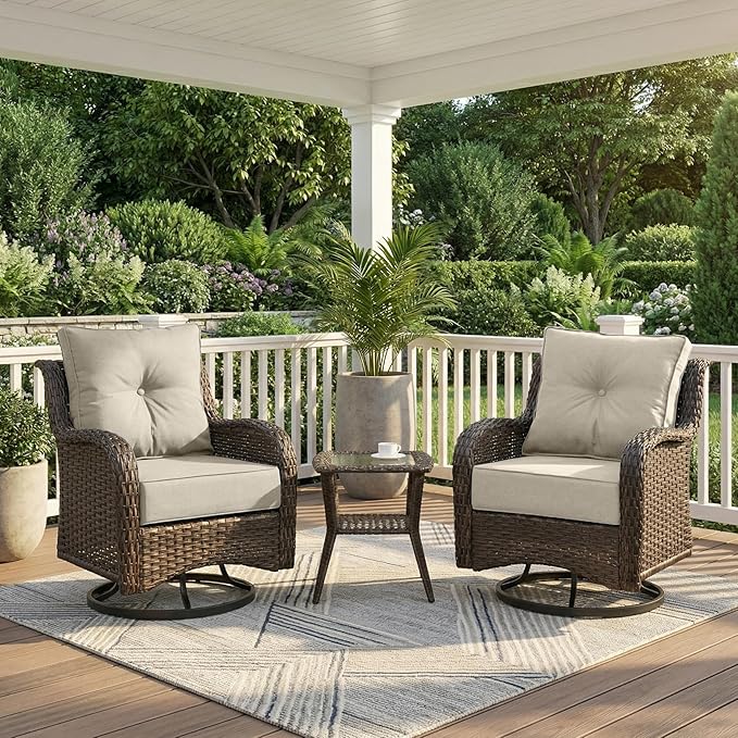 Patio Furniture Set, High Back Swivel Chairs, Weather Resistant Olefin Fabric