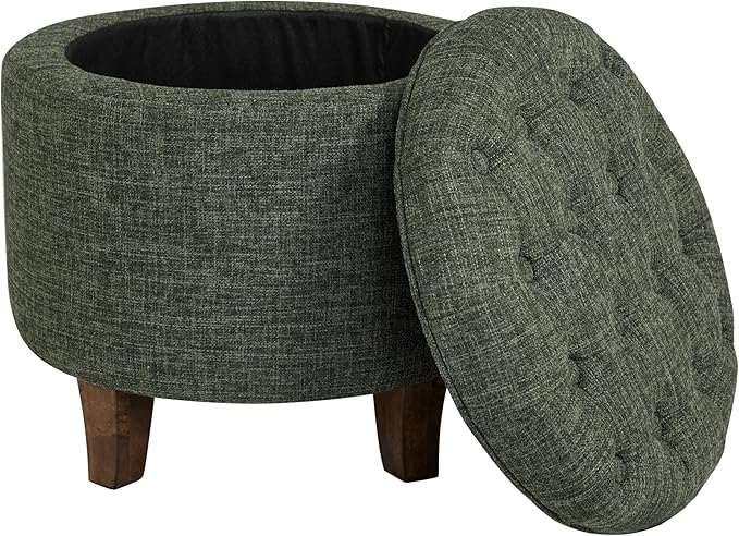 Homepop Home Decor | Upholstered Round Tufted Foot Rest Ottoman | Ottoman