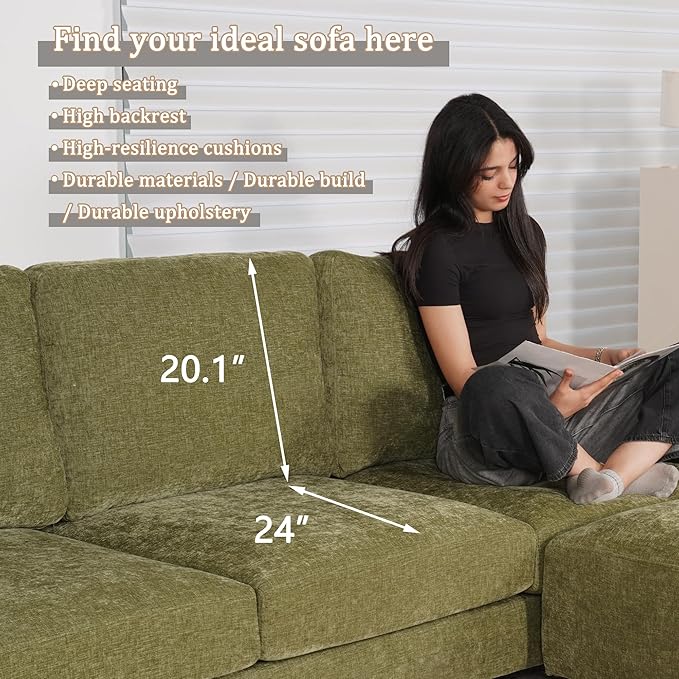 EASE MOOSE 100" Chenille L-Shaped Sectional Sofa, Modern Deep Seat Modular Couch