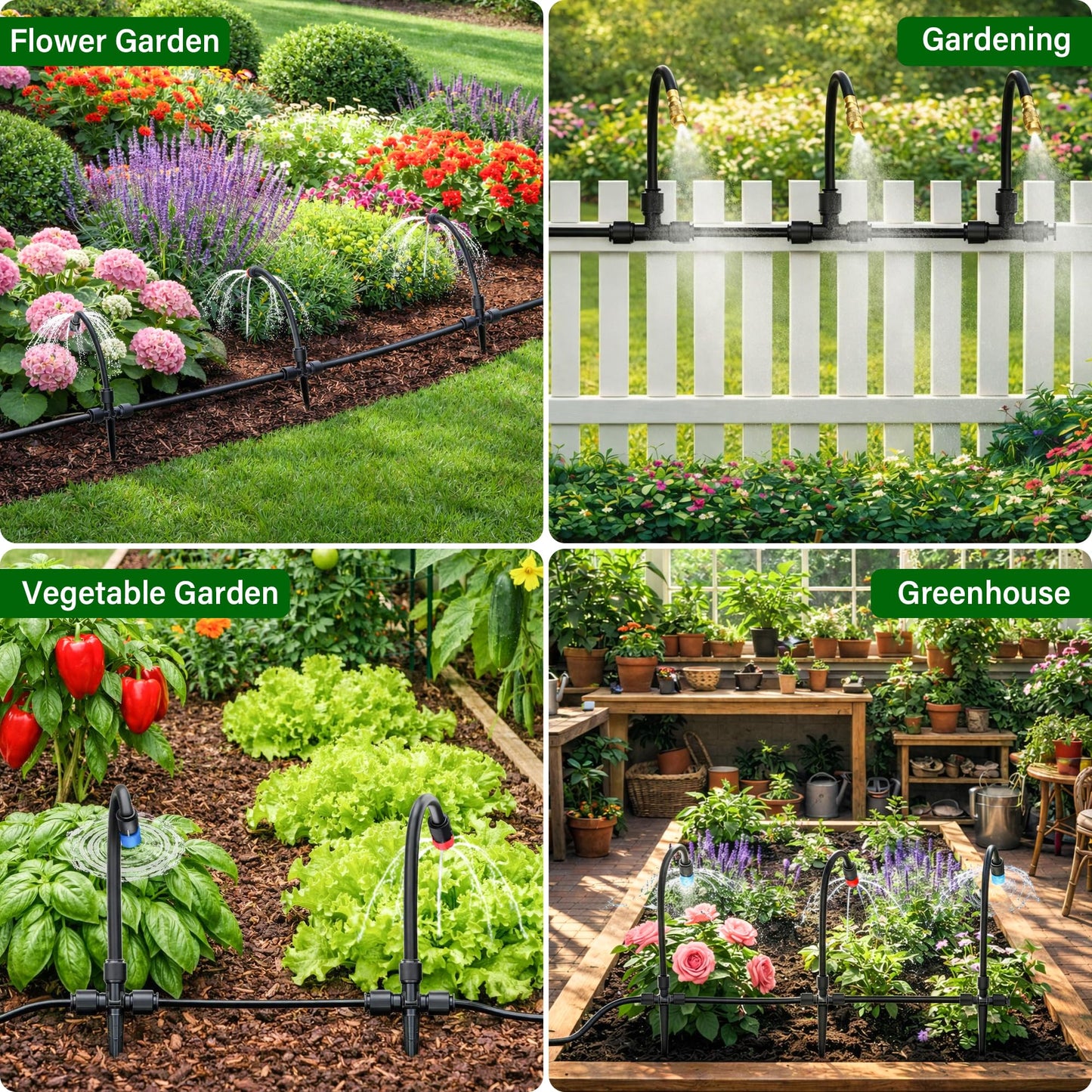 MIXC 2026-Upgrade 360° Adjustable Drip Irrigation System Kit, 200FT Bendable Watering Misting System with 3 Spray Nozzle Types, 1/2"(50FT) & 1/4"(150FT) Tubing for Garden Raised Bed Lawn & Greenhouse