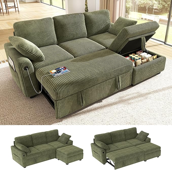 Ihanherry 81-inch Corduroy Modular Sectional Sofa Bed