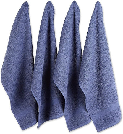 DII Basic Terry Collection Waffle Dishtowel Set, Solid French Blue, 4 Piece