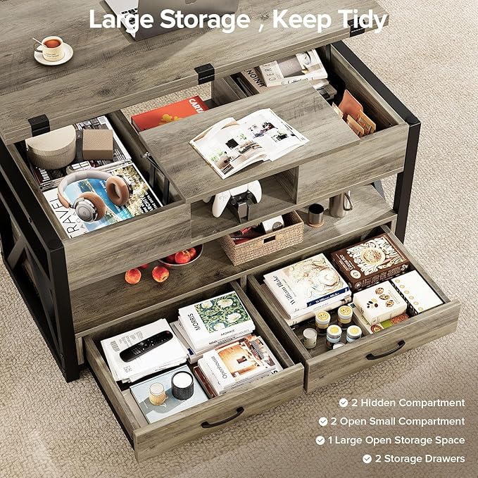 Memobarco 40" Lift Top Coffee Table, 4 in 1 Multi-Function Lift Coffee Tables