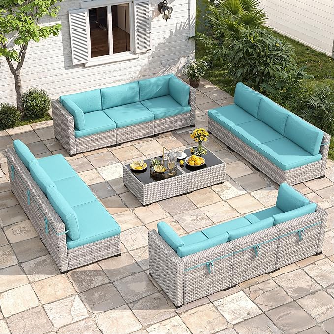 12-Seat Modular Patio Furniture Set – Outdoor Wicker Sectional Sofa