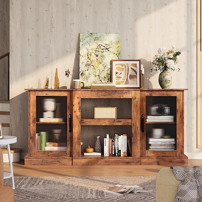 WLIVE Farmhouse TV Stand for 65 inch TV, Open Shelves TV Console for Living