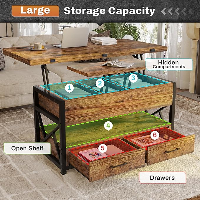 Itaar 40" Lift Top Coffee Table, 4 in 1 Coffee Tables