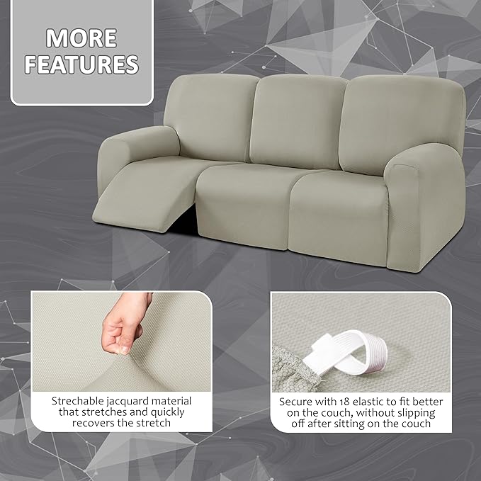 ULTICOR 8-Pieces Recliner Sofa Covers, Yarn Dyed Stretch Reclining Couch Covers
