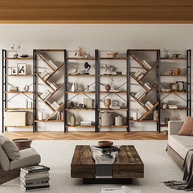 INNOD 70x70 Triple 5 Tier Book Shelf, Large Wooden Bookcase