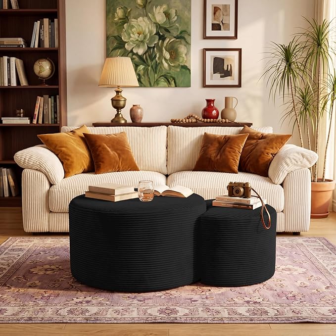 BSHOMGI Boneless Ottoman Nesting Coffee Table Set of 2, Corduroy Soft Foot Rest