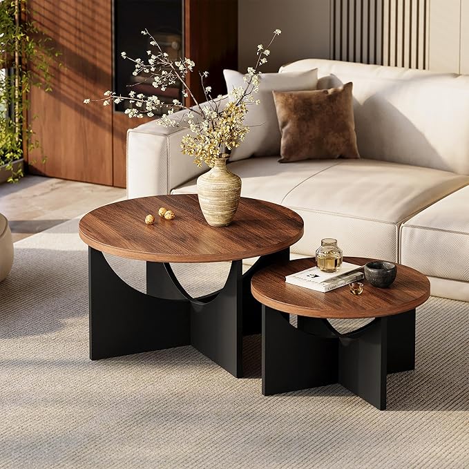 LIKIMIO Nesting Coffee Tables Set of 2, 31.5" Round Side Tables