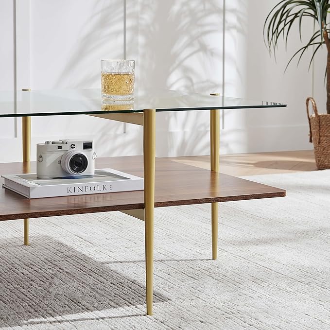 LumFurn X-Large Oval Glass Coffee Table, Mid-Century Modern Design, L47 x W24 x