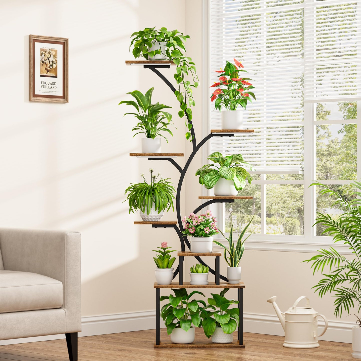 POZILAN Plant Stand Indoor with Grow Lights, 8 Tiered Tall Plant Shelf for Indoor Multiple Plants, Metal Large Flower Holder Display Rack for Living Room, Garden, Patio
