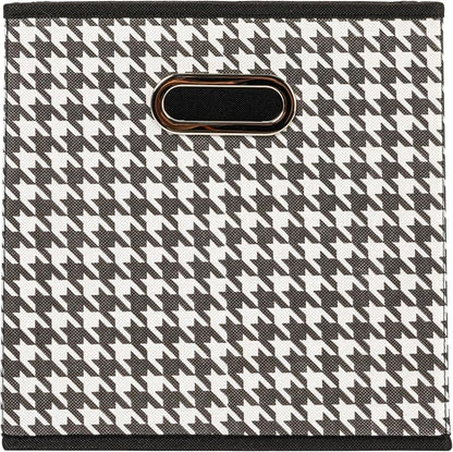 Household Essentials Fabric Storage Bins 6 Piece Set, Houndstooth White and Black (Pack of 6)