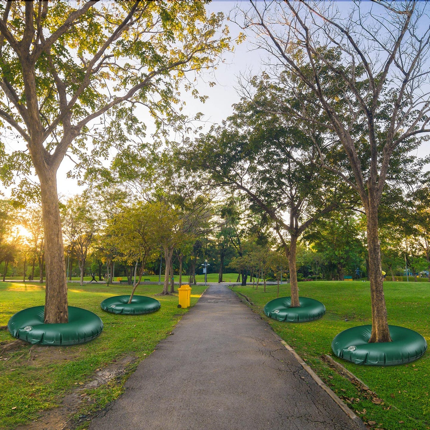 TaoBary 2 Pcs 10 Gallon Tree Watering Ring Bag Slow Release Watering Bag Deep Root Automatic Drip System PVC Drip Irrigation Pouch Donuts for Newly Planted Multi Trunk Trees Shrubs (Green)