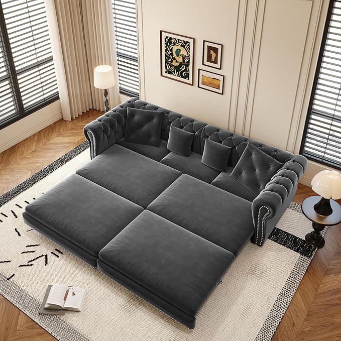 89" Velvet Pull Out Sofa Bed
