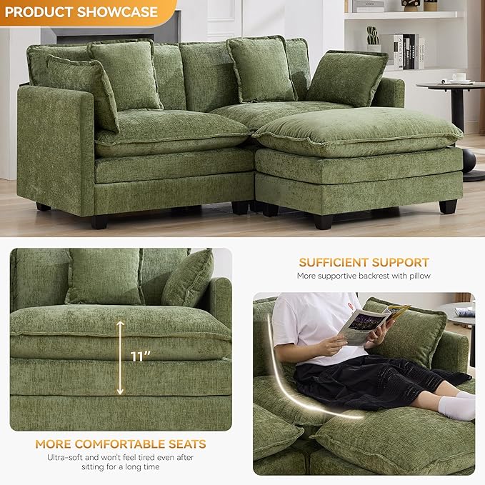 76'' Cloud Deep Seat Loveseat Sofa, Upholstered Chenille Modular 2-Seats