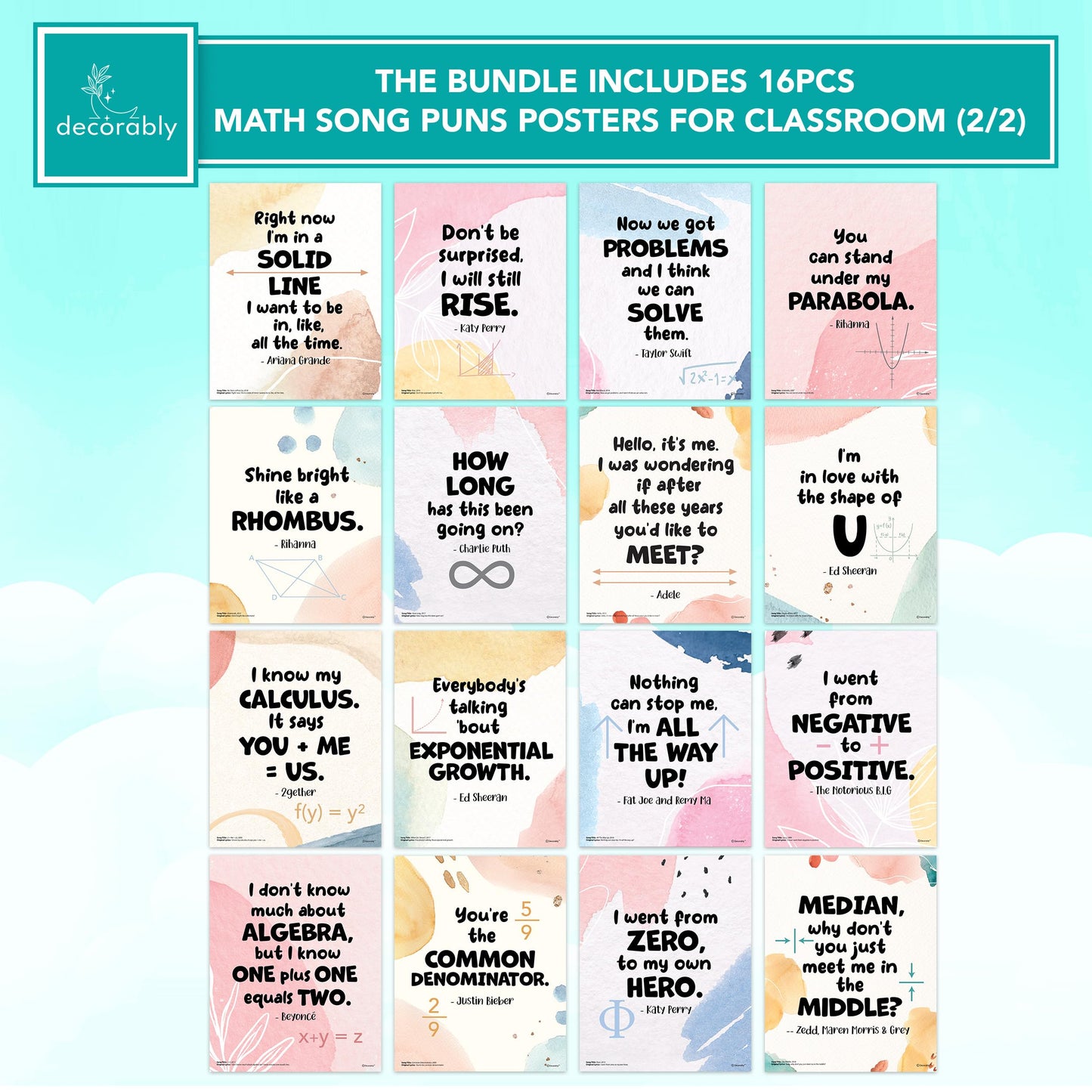 Decorably Parts of Speech Posters and High School Math Posters for Classroom