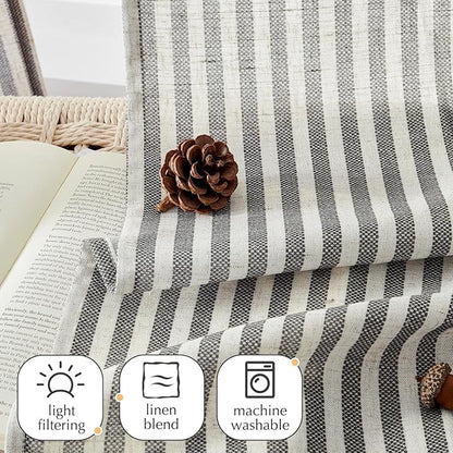 jinchan Striped Linen Kitchen Curtains 36 Inches Tier Curtains Farmhouse Modern Cafe Style Small Window Treatments Airy Light Filtering Rod Pocket for Living Room Bathroom 2 Panels Charcoal Grey