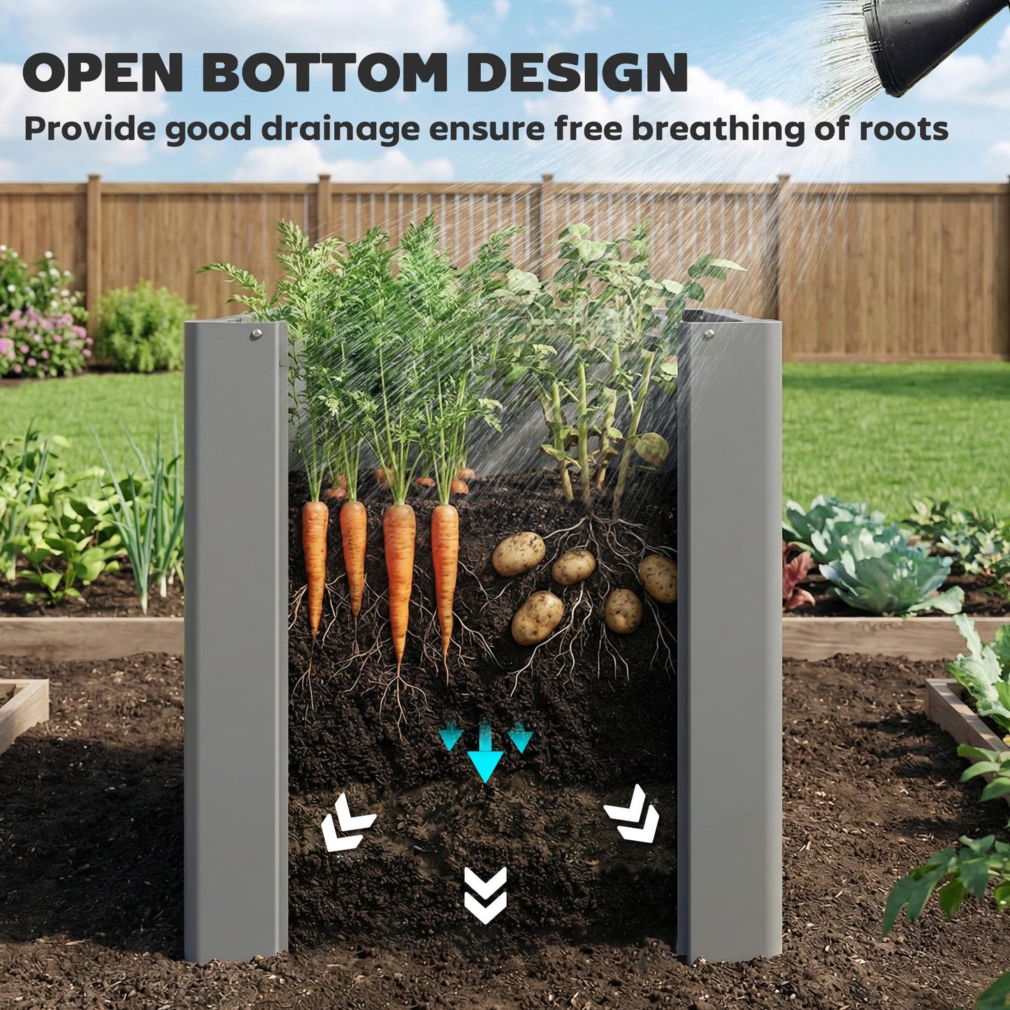 Outsunny Galvanized Tall Outdoor Planter, Metal Square Large Planter Box for Outdoor Plants with Gloves and Open Bottom for Vegetables, Flowers, Herbs, 1.4 x 1.4 x 1.5 ft, Gray