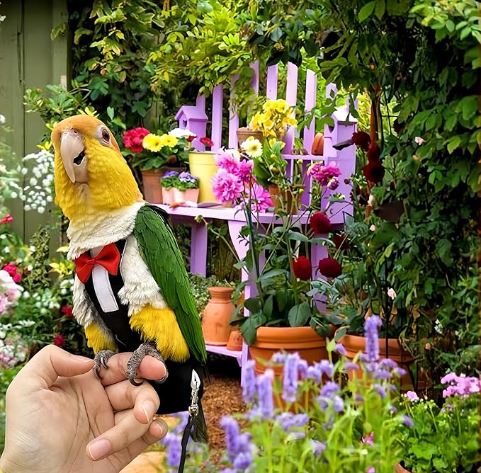 Bird Harness Leather Set Tuxedo Flight Suits with Nappy Diapers Waterproof Inner Layer Urine Wet for Parrot Cockatiel Conure Parakeet Macaw Budgie (4XL)