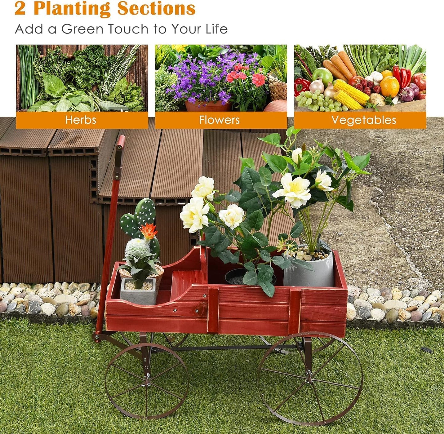 Generic Amish Wagon Decorative Indoor or Outdoor Garden Backyard Planter ,Garden Decor (Red)