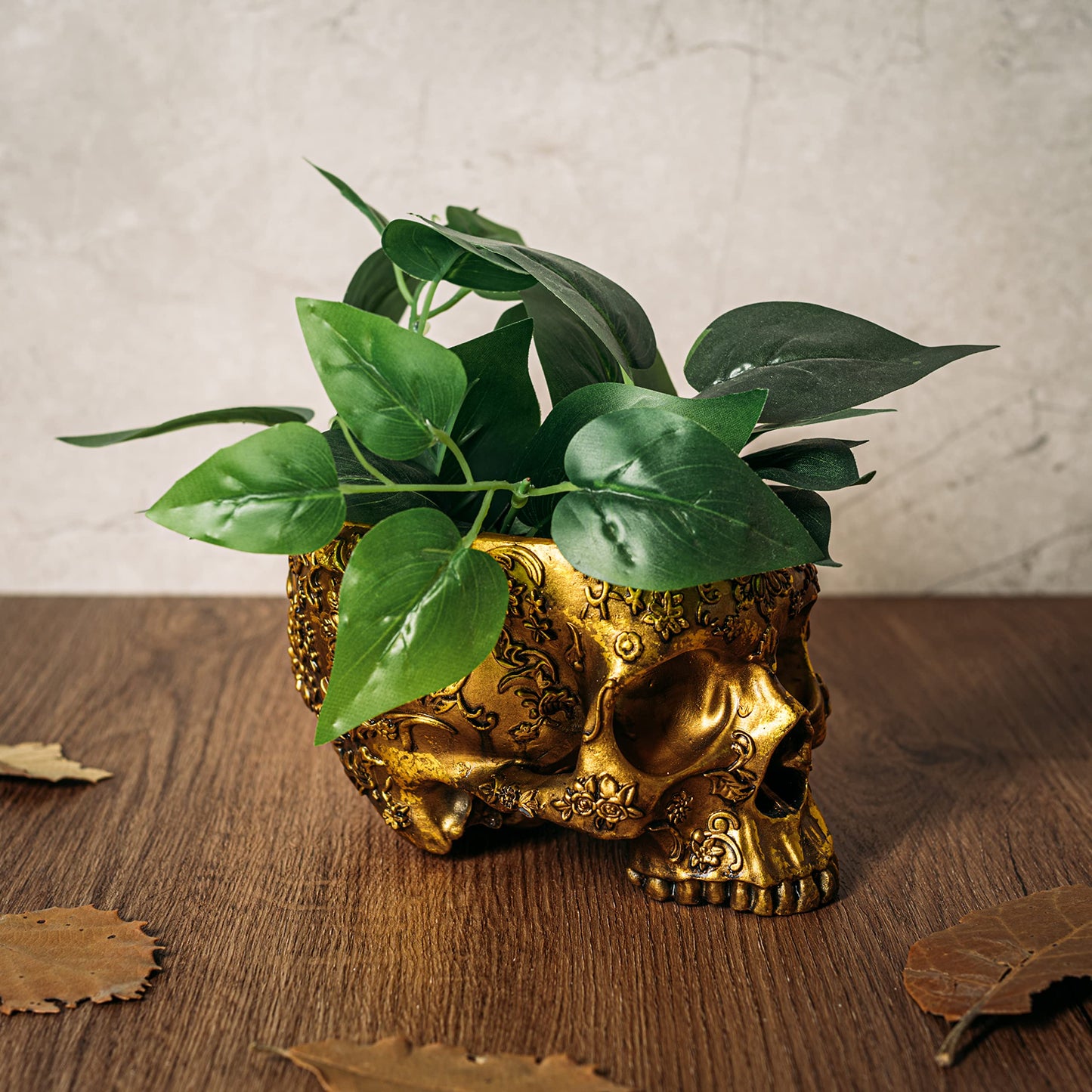 Gold Skull Planter Pot 6 Inch Skeleton Head Pot for Succulents Flowers, & Bowl Dish Gothic Decor for Garden Home Parties Haunted House Spooky Black Display Halloween Skull Flower Pot Decoration Gift