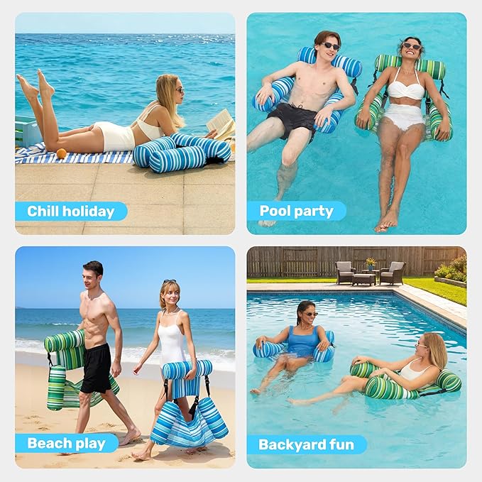 SLOOSH Inflatable Pool Floats Adult, 2 Packs Floating Lounge Chairs, Blow up