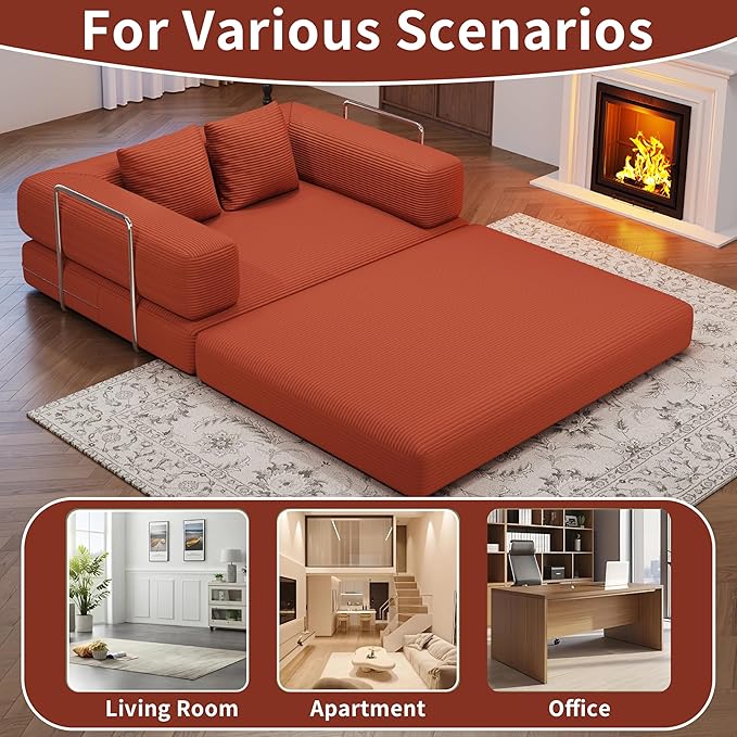 BSHOMGI Folding Sofa Bed, 4 in 1 Convertible Sofas to Lounger Comfy Single Bean
