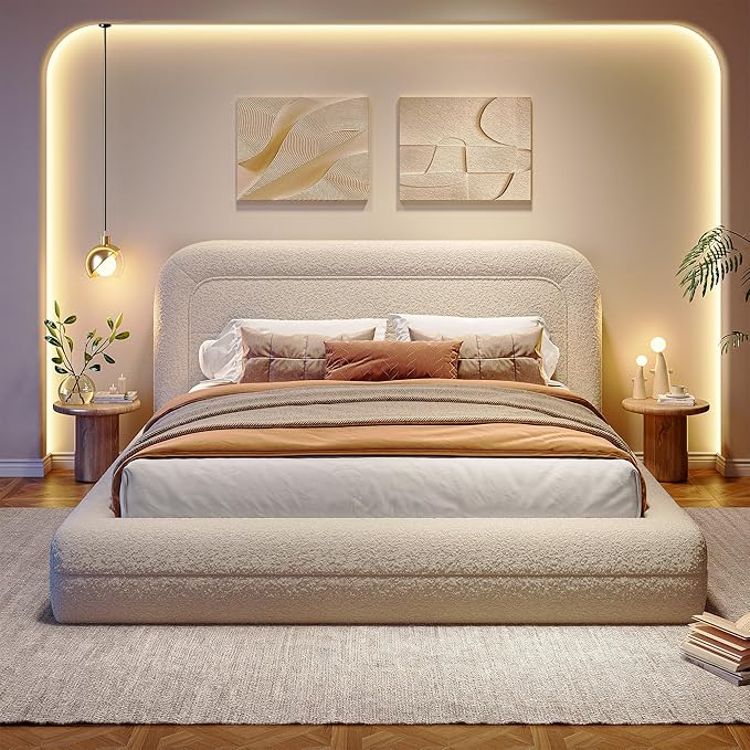 Homkdom Cloud Bed Frame with Headboard, Upholstered Soft Full Bed Frame with