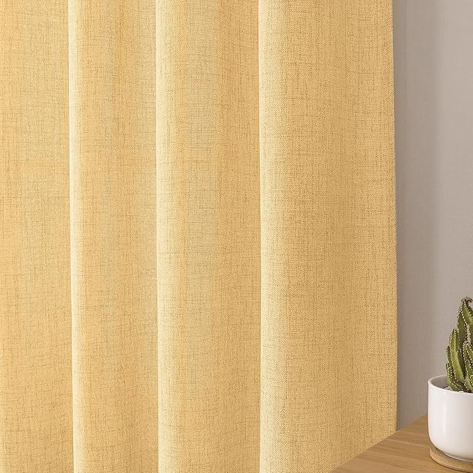 Tollpiz Linen Curtains Living Room Rod Pocket Semi Sheer Curtain Burlap Light Filtering Thick Linen Drapes for Bedroom, 38 x 63 inches Long, Beige, Set of 2 Panels