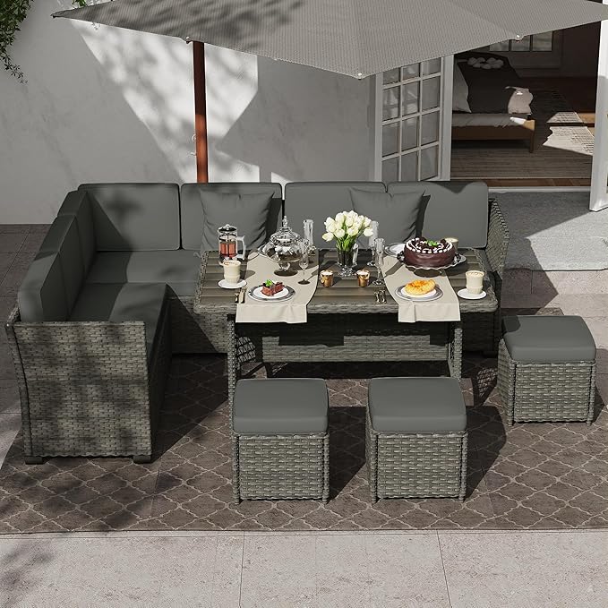 KIGOTY 7 Piece Patio Furniture Set, Outdoor PE Wicker Rattan Outdoor Dining Set
