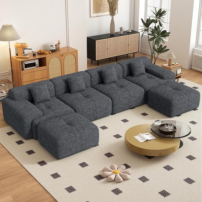 158" U Shaped Convertible Modular Couch, Cloud Couch Sectional
