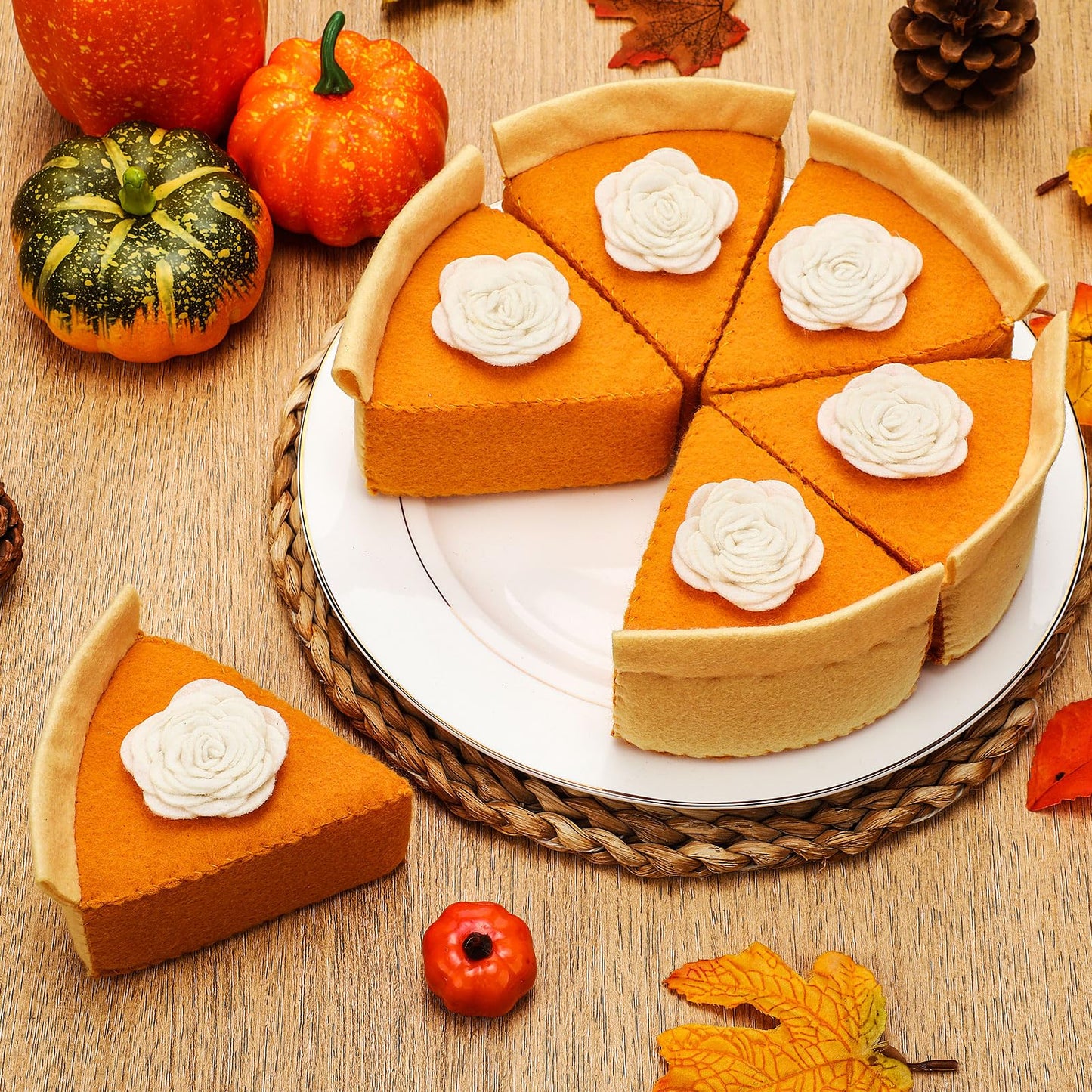 Hahafelt Fall Thanksgiving Felt Pumpkin Pie Decorations Faux Pumpkin Pie Slice Fall Tabletop Decor Mantel Table Centerpieces for Home Autumn Table Display House Harvest Play Holiday Festive Gift